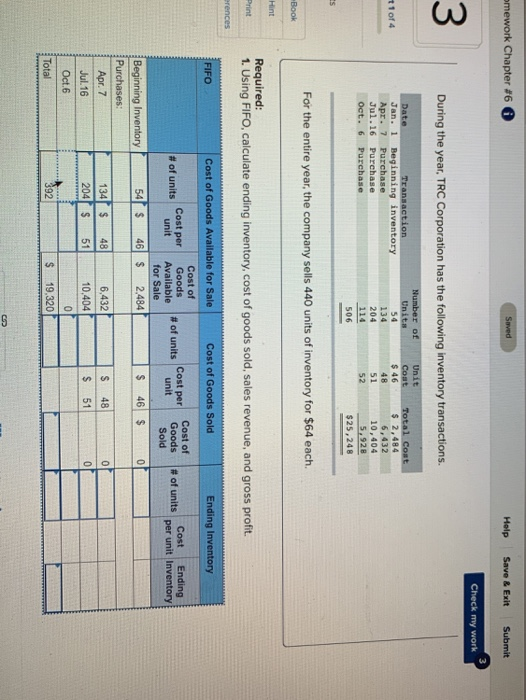  omework Chapter #6 Saved Help Save & Exit Submit Check my