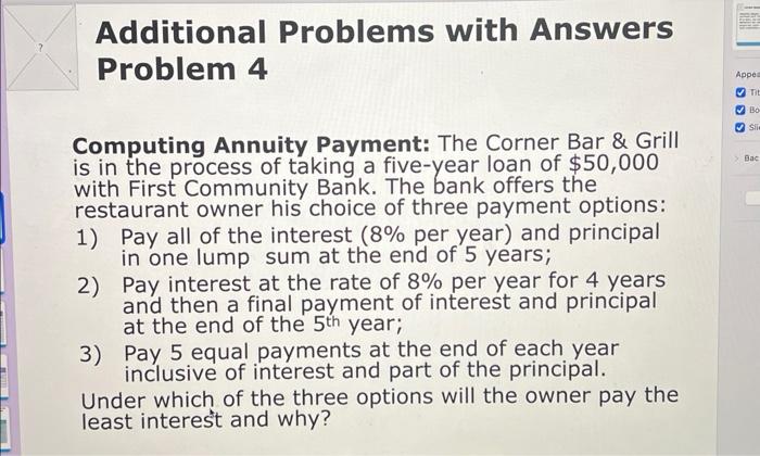 can you solve it Additional Problems with Answers Problem 4 Computing Annuity