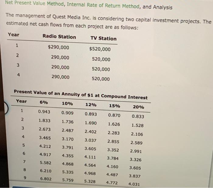  Net Present Value Method, Internal Rate of Return Method, and Analysis