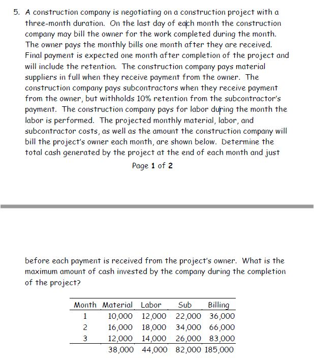 5. A construction company is negotiating on a construction project with