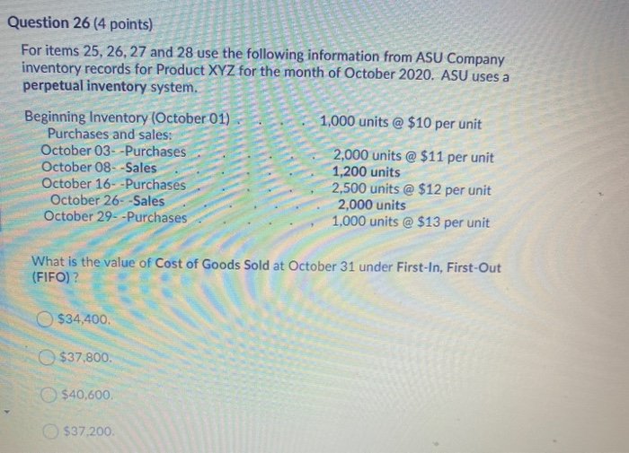 Answer fast and i will upvote Question 26 (4 points) For items