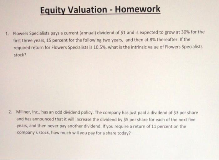urgent! how to do it on excell, please. Equity Valuation - Homework
