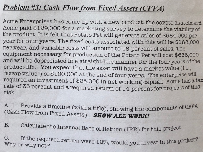  Problem #3:Cash Flow from Fixed Assets (CFFA) Acme Enterprises has come