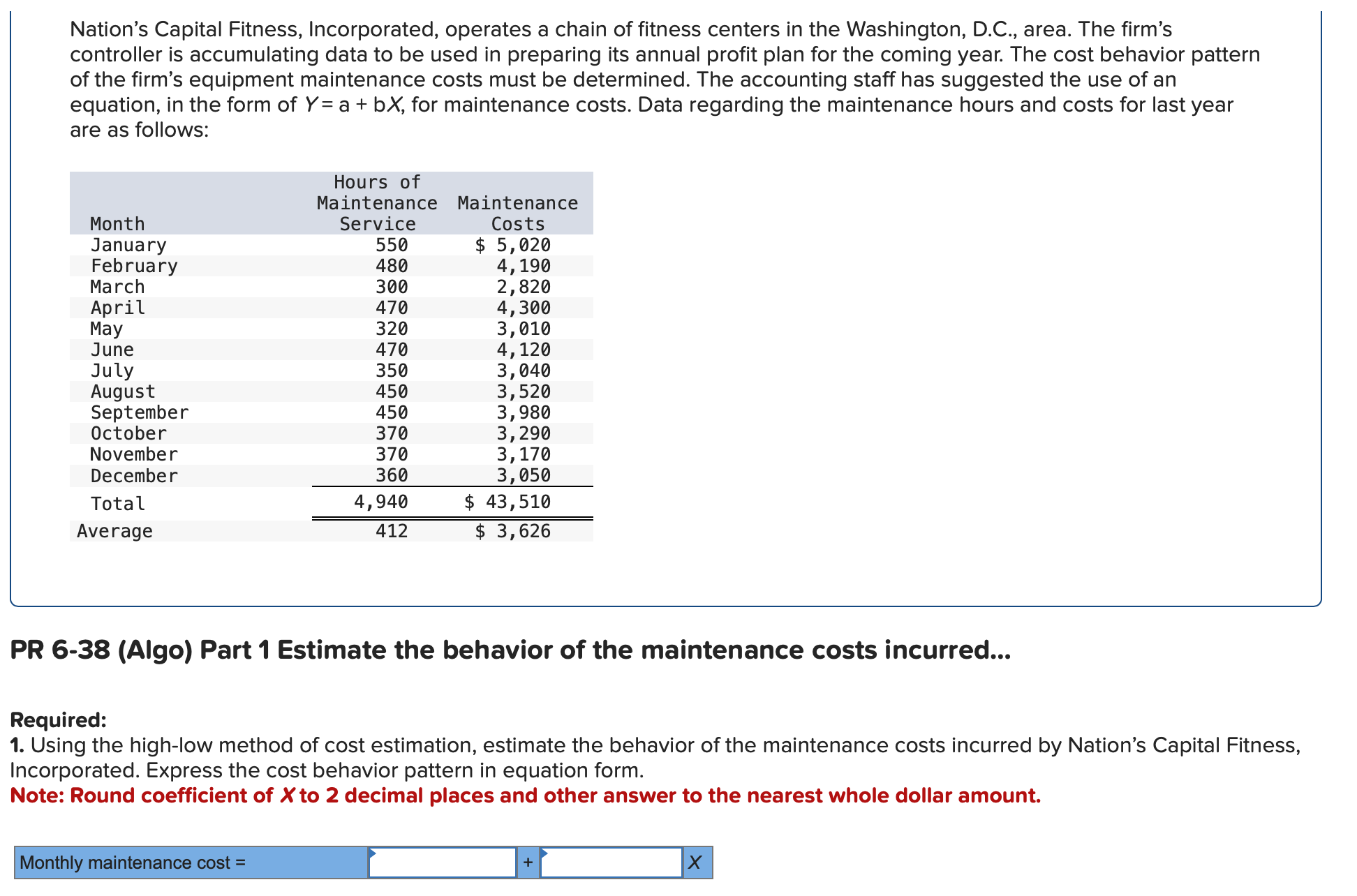  PR 6-38(Algo) Part 1 Estimate the behavior of the maintenance costs