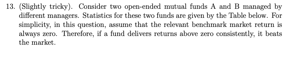  3. (Slightly tricky). Consider two open-ended mutual funds A and B