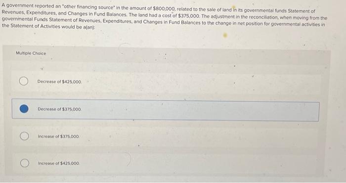  A government reported an "other financing source" in the amount of