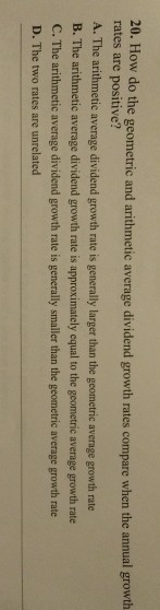 20. How do the geometric and arithmetic average dividend growth rates