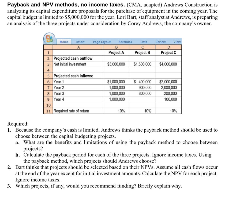 This is a cost accounting problem, please show all work. Payback and