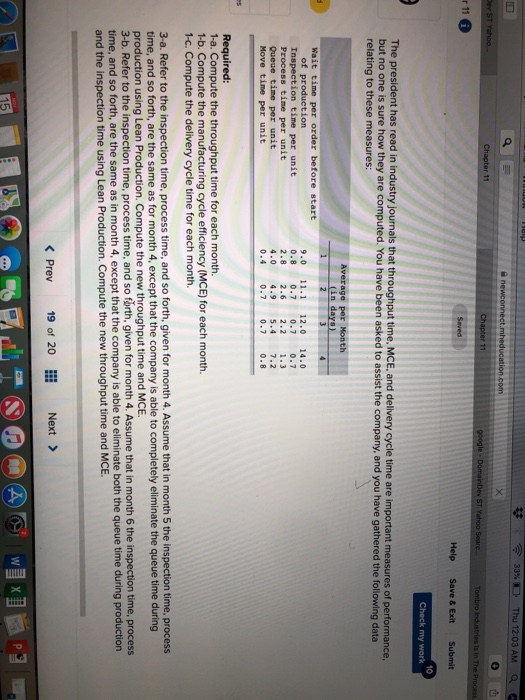 Exit Submit 10 Check my work Problem 11-19 Internal Business Process Performance