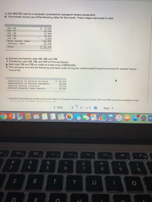 job order costing LO P1, P2, P3 The following information applies to