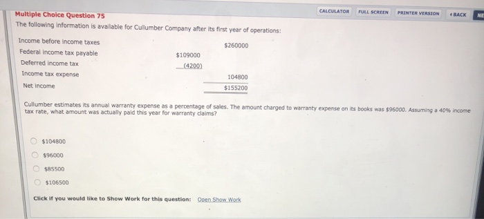 CALCULATOR FULL SCREEN PRINTER VERSION BACK NE Multiple Choice Question 75
