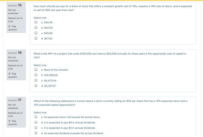  Question 15 How much should you pay for a share of