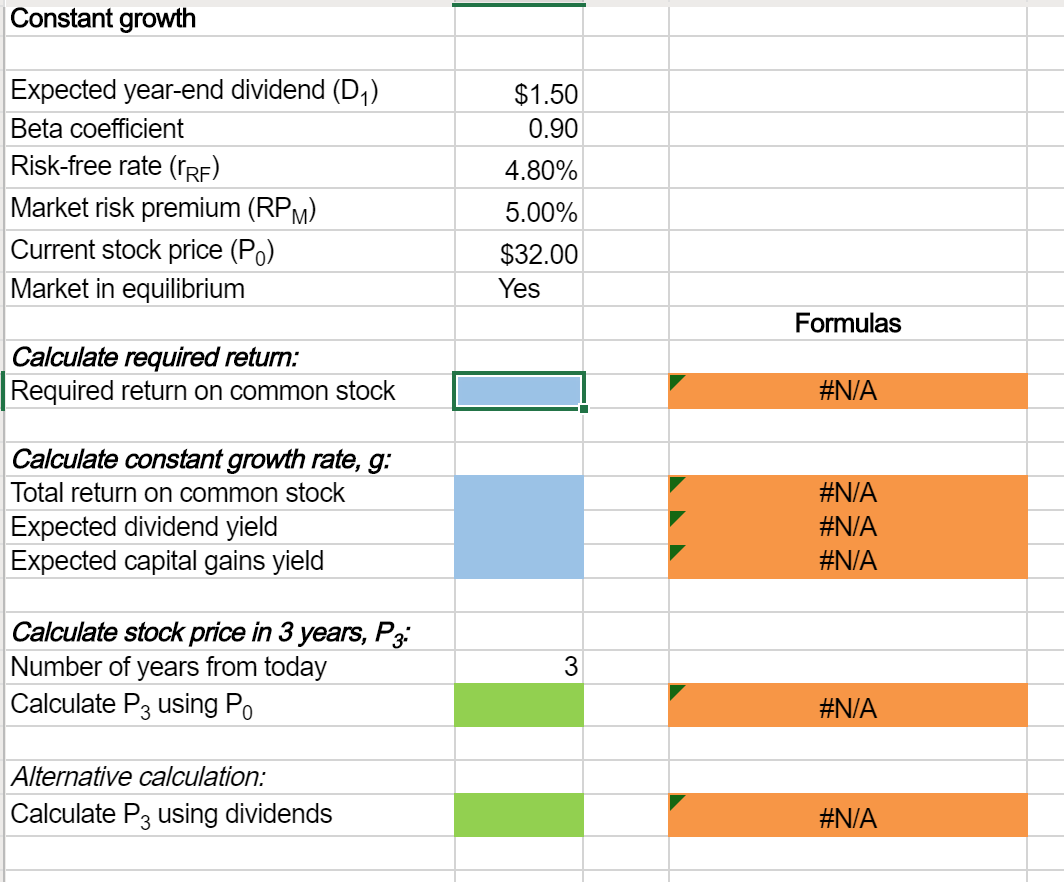 Excel Online Structured Activity: Constant growth You are considering an investment in