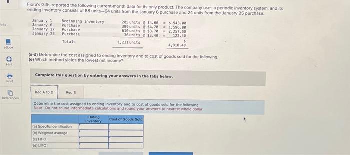  Flora's Gifts reported the following current-month data for its only product.
