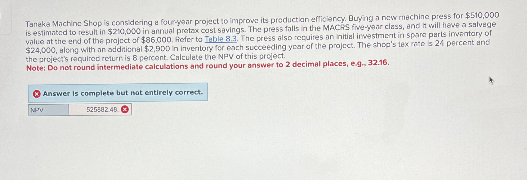  Tanaka Machine Shop is considering a four-year project to improve its