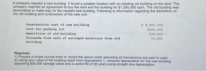  A company needed a new building. It found a suitable location