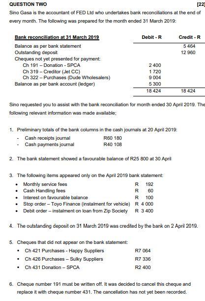 Please Help Me :( , lost with bank recon QUESTION TWO [22]