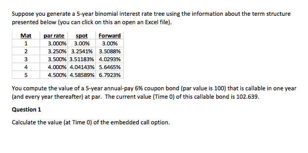  Suppose you generate a 5-year binomial interest rate tree using the