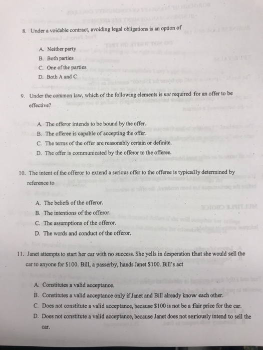  Under a voidable contract 8. Under a voidable contract, avoiding legal