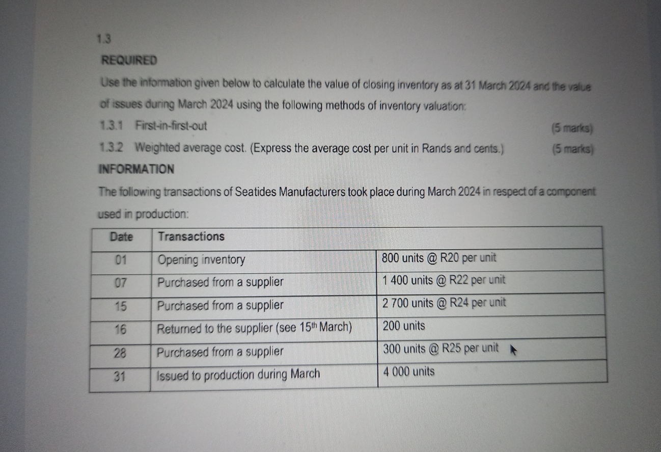  1.3 REQUIRED Use the information given below to calculate the value