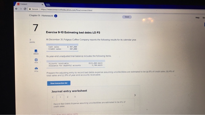  com/flow/connect.hml Chapter 9-Homework Help Sa 7 Exercise 9-10 Estimating bad debts