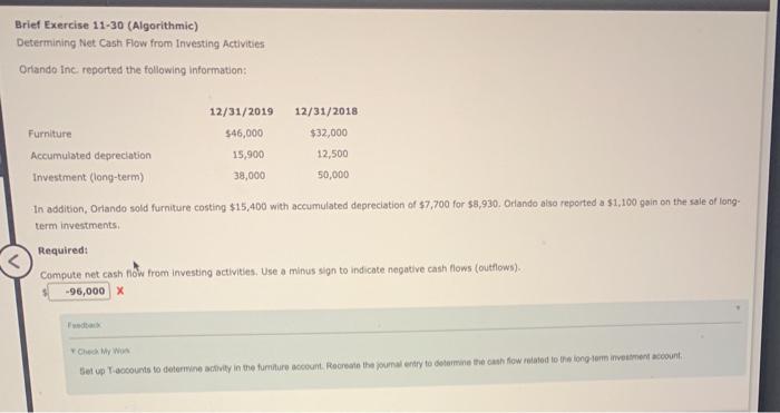  Brief Exercise 11-30 (Algorithmic) Determining Net Cash Flow from Investing Activities