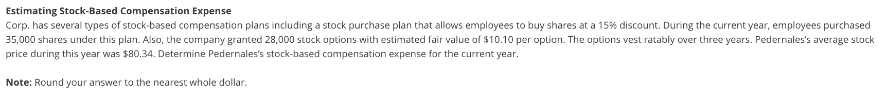  Estimating Stock-Based Compensation Expense Corp. has several types of stock-based compensation