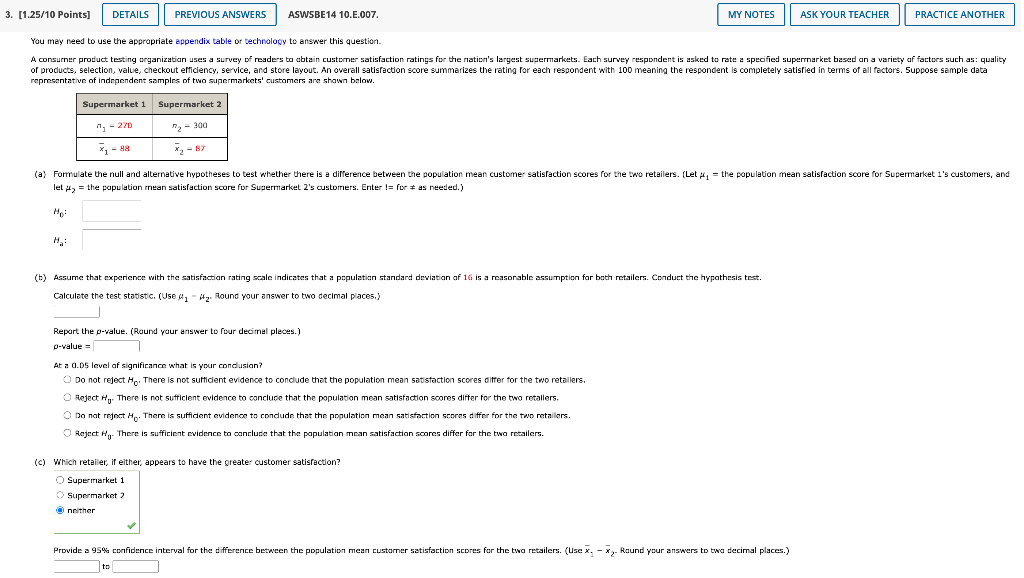 You may need to use the appropriate appendix table or technolopy
