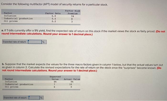  Consider the following multifactor (APT) model of security returns for a