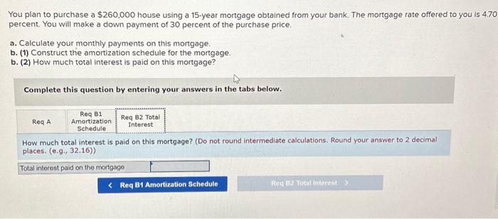 4.70 percent. You will make a down payment of 30 percent of