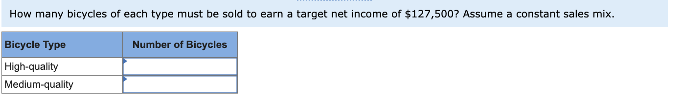\begin{tabular}{|l|l|} \hline Bicycle Type & Number of Bicycles \\ \hline High-quality &