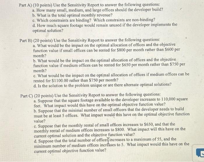 office complex. Currently, there are three office sizes under consideration: small, medium,