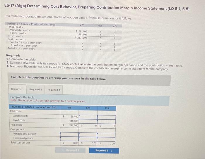  E5-17 (Algo) Determining Cost Behavior, Preparing Contribution Margin Income Statement [LO