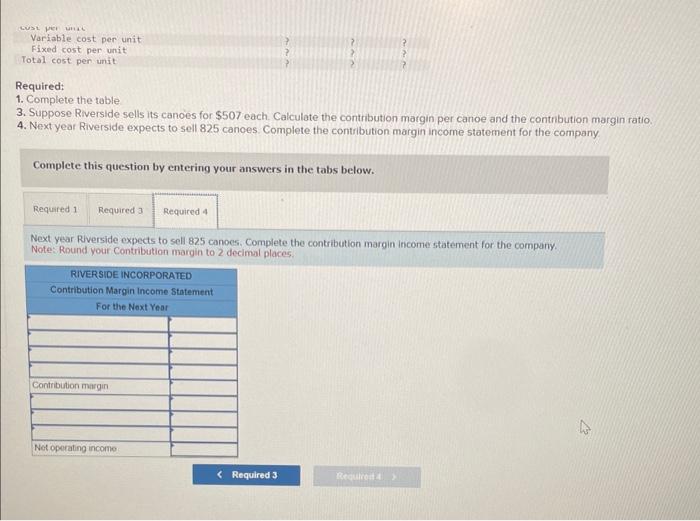 for it follows: Required: 1. Complete the table. 3. Suppose Riverside sells
