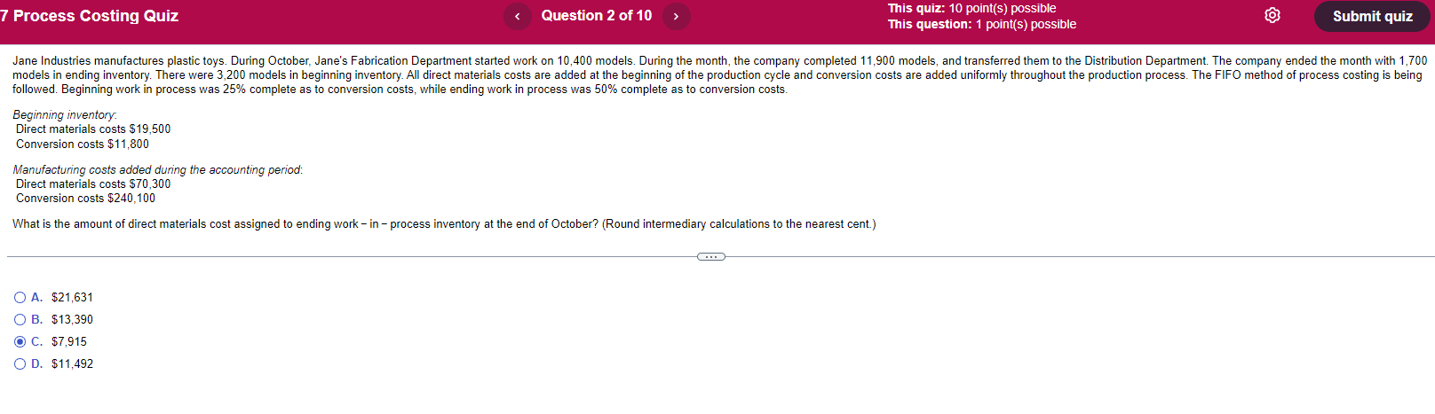 Help solve step-by-step with the correct answer. followed. Beginning work in process