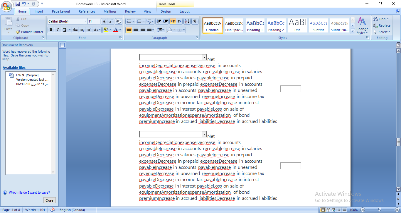 financial position for Wildhorse Inc. follow: WILDHORSE, INC. Statement of Financial Position
