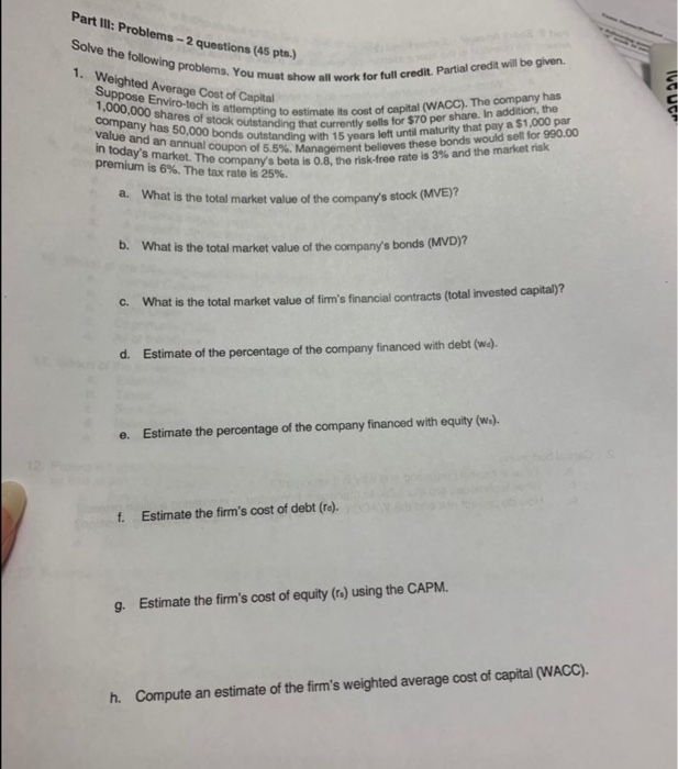  Part 1: Problems - 2 questions (45 pts.) Solve the following