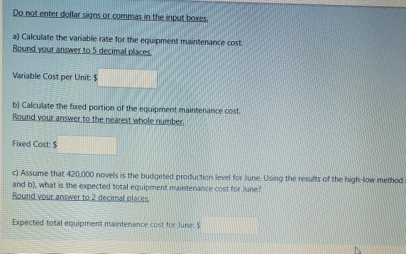 of novels. The monthly equipment maintenance cost for Mackey is considered to