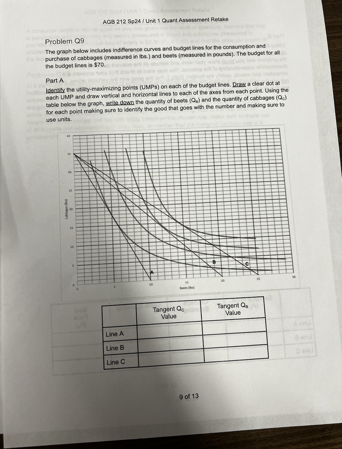  AGB 212 Sp24/ Unit 1 Quant Assessment Retake Problem Q9 The