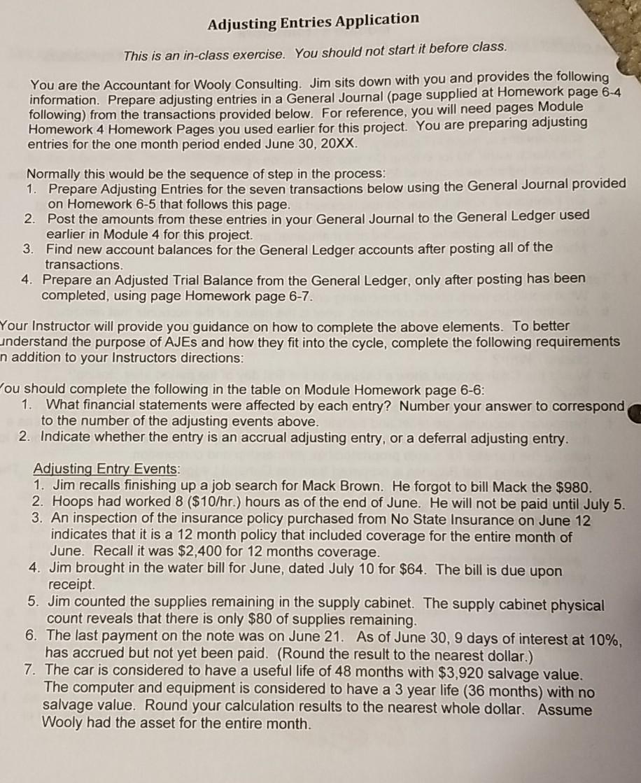 an adjusted trial balance sheet. Thank you. Adjusting Entries Exercise Step 1: