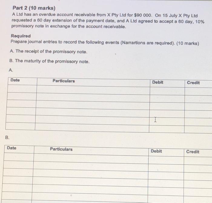  Part 2 (10 marks) A Ltd has an overdue account receivable