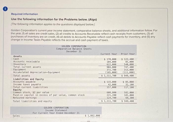 Help please Required information Use the following information for the Problems below.