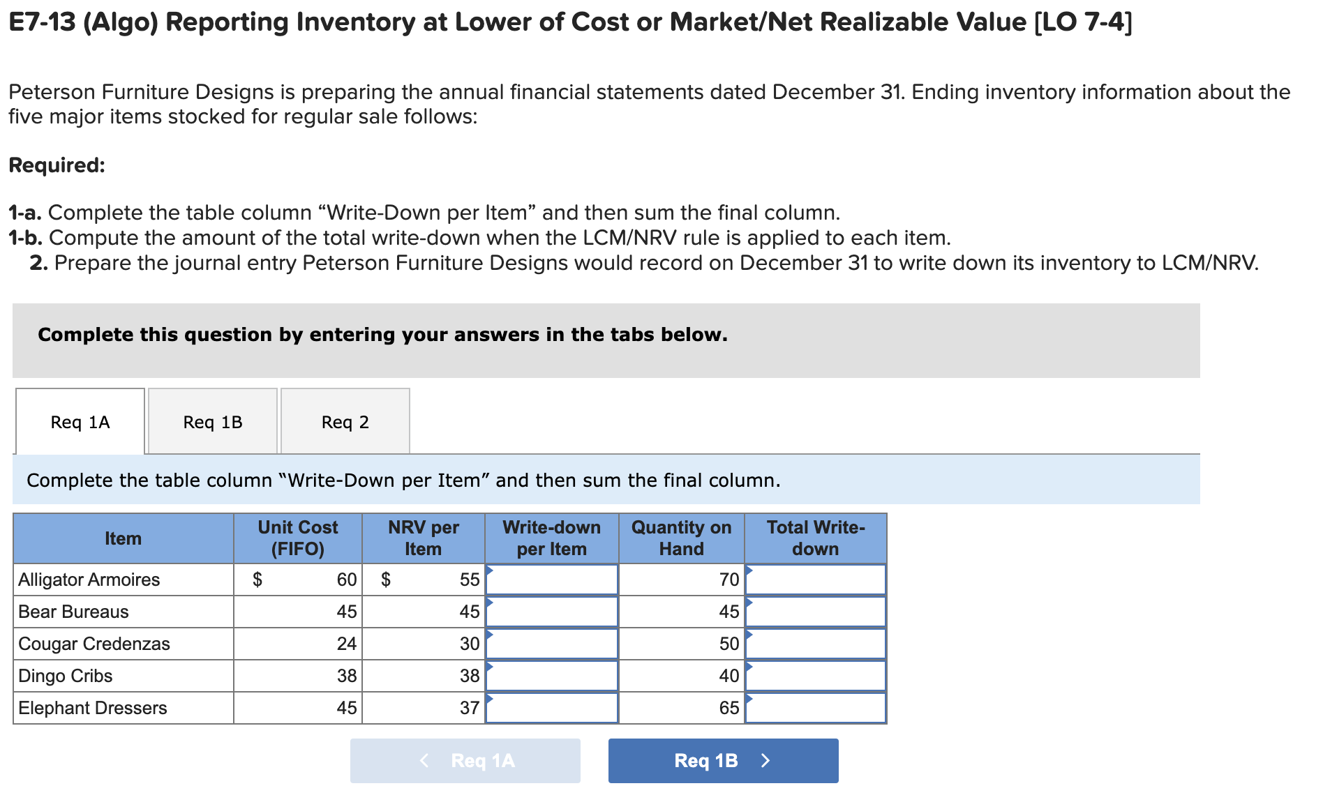  E7-13(Algo) Reporting Inventory at Lower of Cost or Market/Net Realizable Value