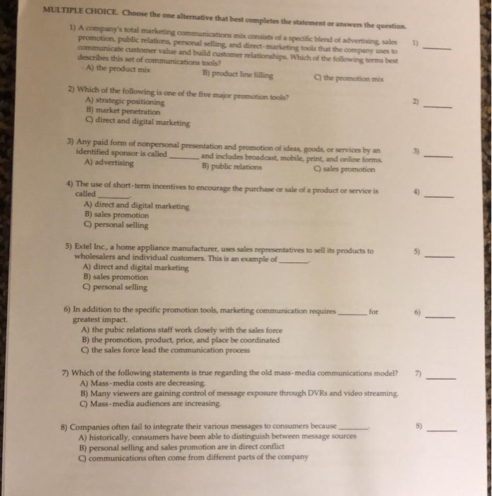  MULTIPLE CHOICE. Choose the one alternative that best completes the statement