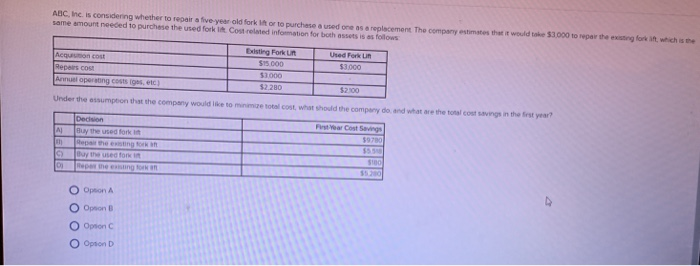  ABC, Inc. is considering whether to repair a five-year old fork