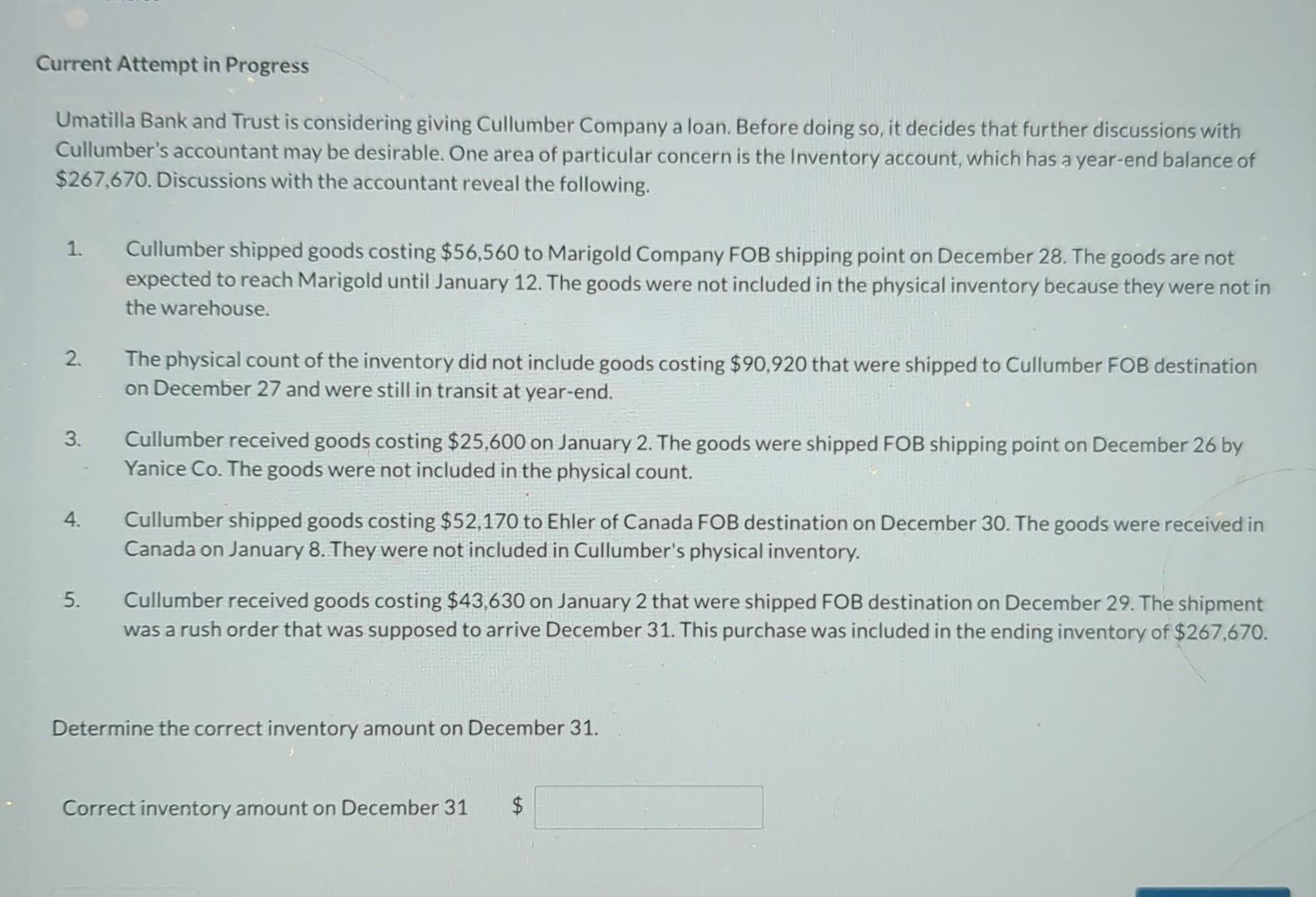  Current Attempt in Progress Umatilla Bank and Trust is considering giving