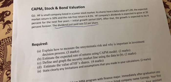 part d anyone knows the correct answer plz share CAPM, Stock &