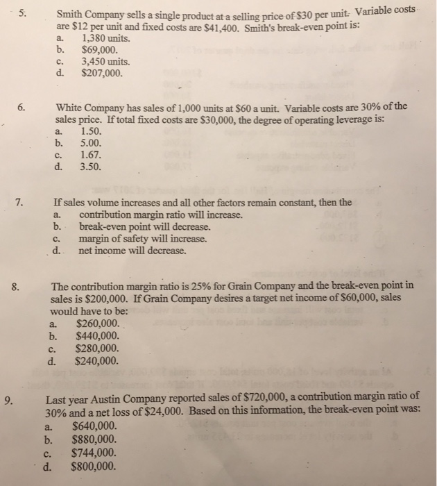 2017: Sales Fixed manufacturing overhead Direct labor Fixed selling expense Variable manufacturing