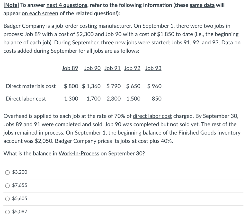 on each screen of the related question!): Badger Company is a job-order