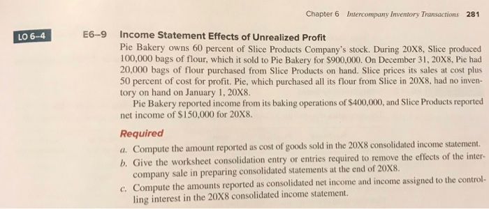  Chapter 6 Intercompany Inventory Transactions 281 E6-9 Income Statement Effects of